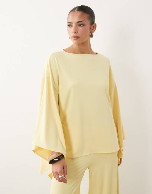 ASOS DESIGN cape style top co-ord in buttermilk yellow, 3 of 4