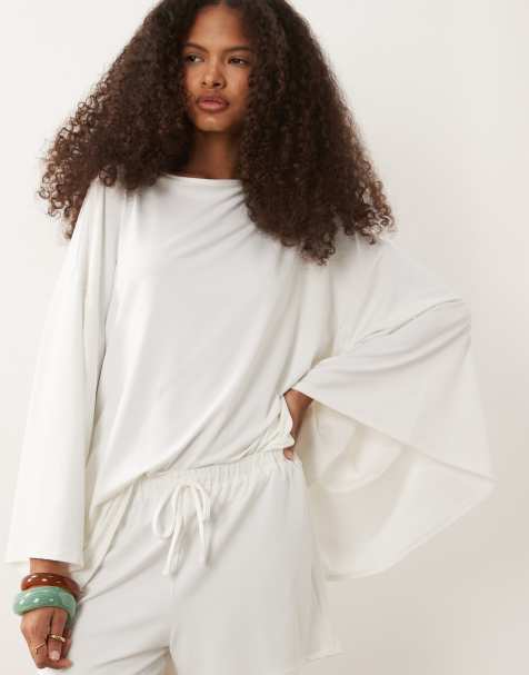 ASOS DESIGN cape style top co-ord in cream - view 1