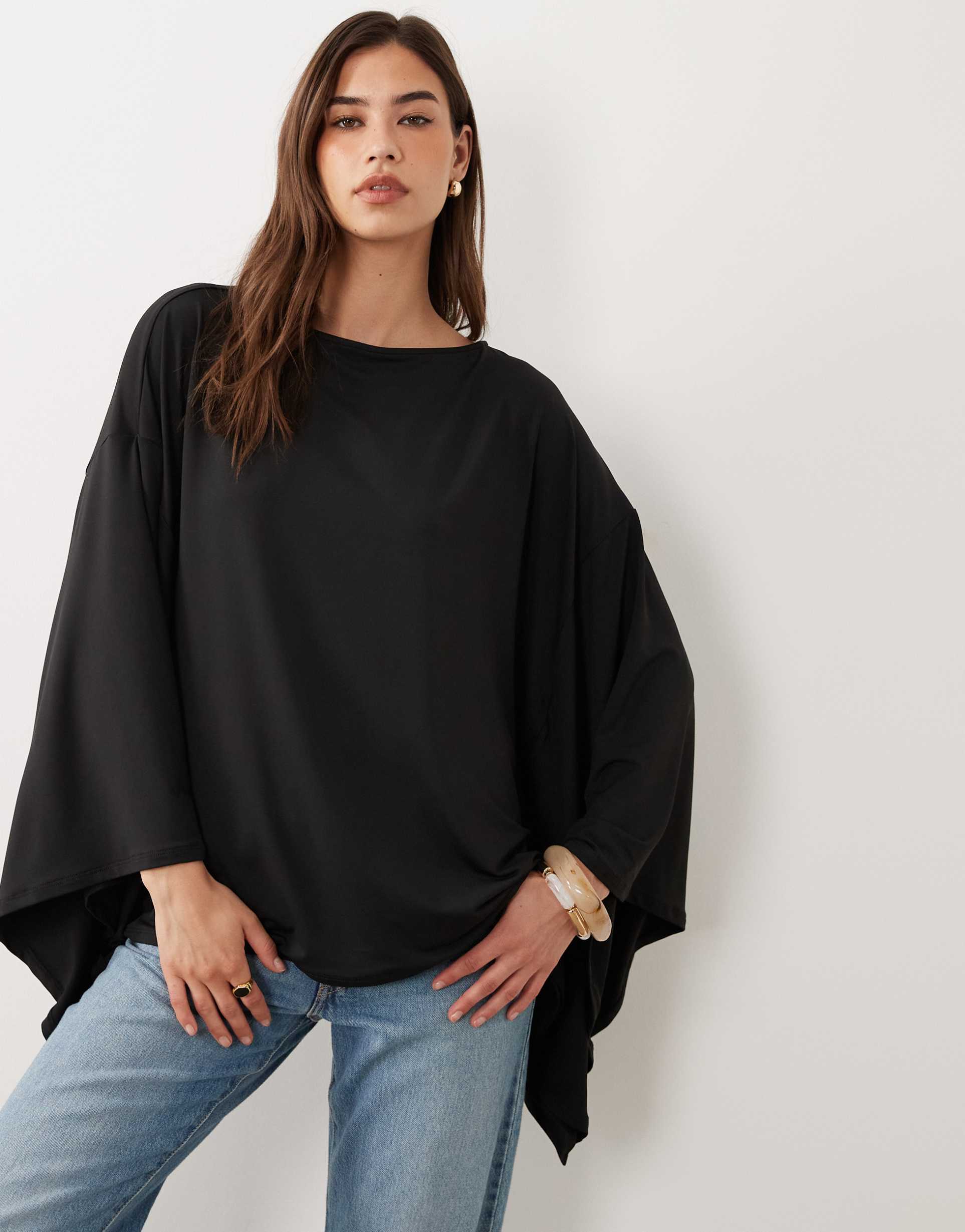 asos design cape style top in black - part of a set