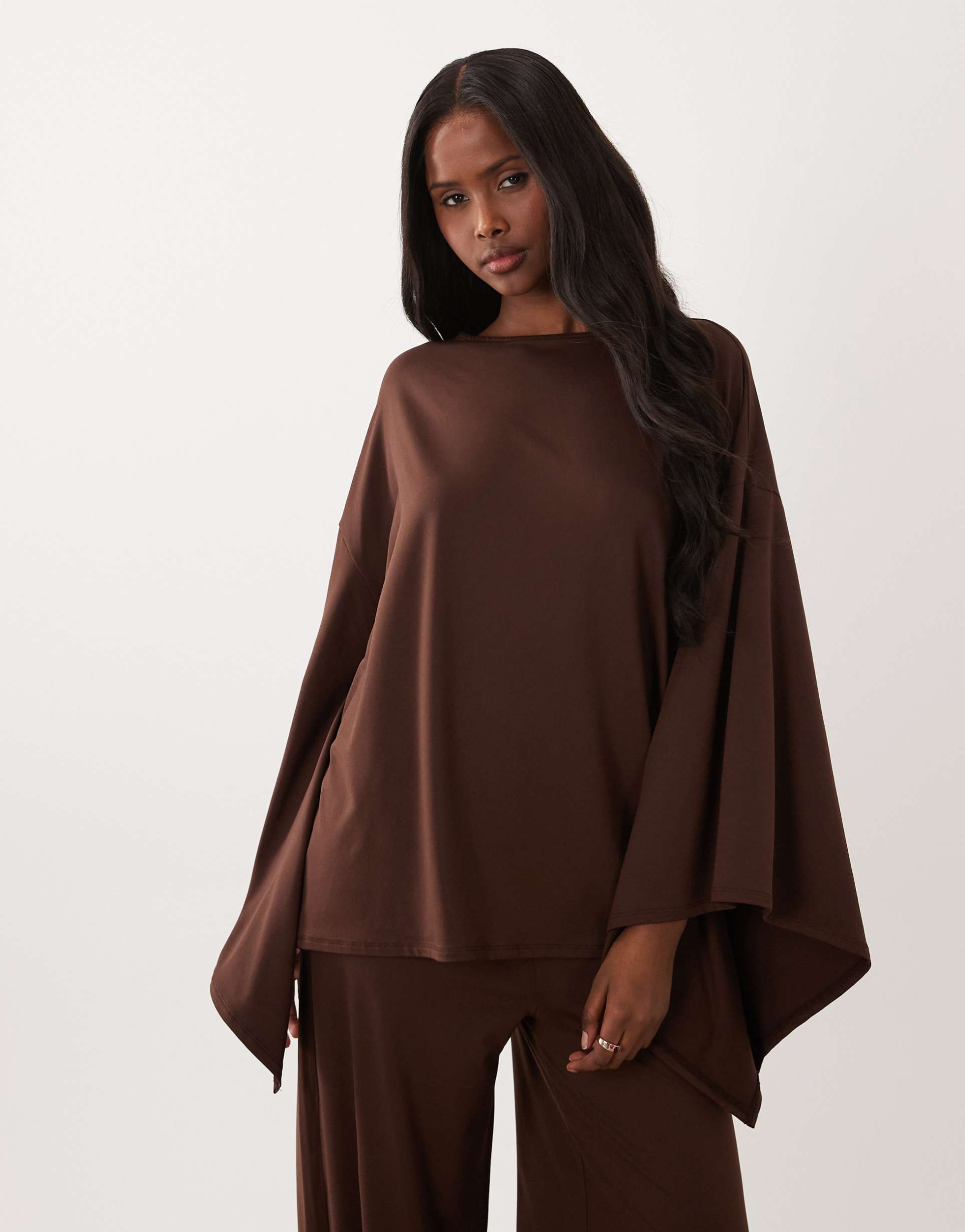 asos design cape style top in brown - part of a set