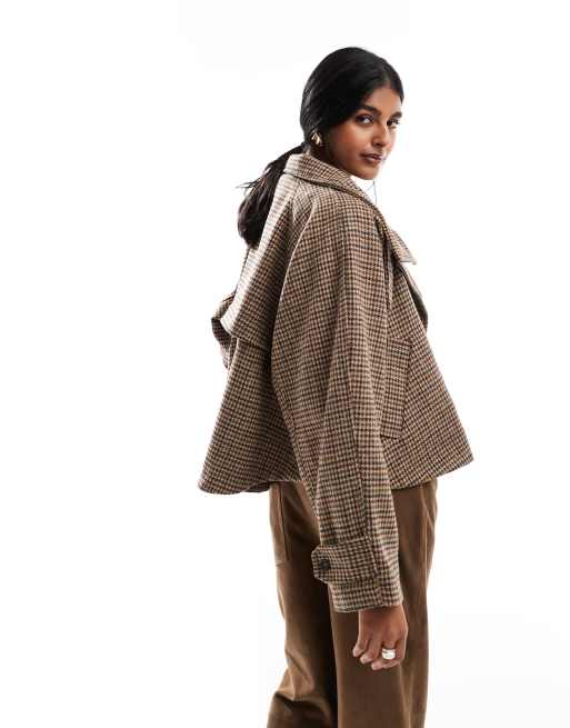 ASOS DESIGN cape swing crop trench in heritage plaid