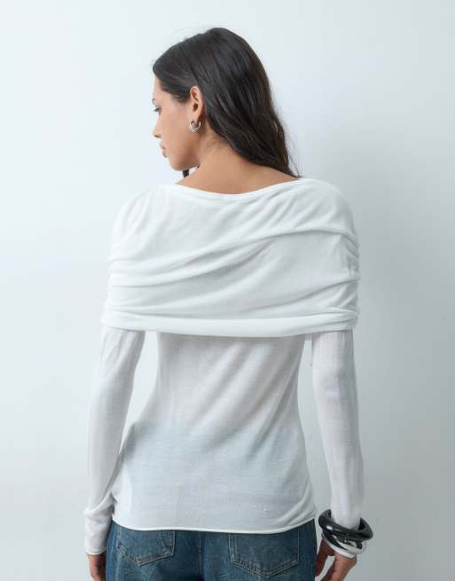 ASOS DESIGN cape top met gerimpelde lagen in crème, 5 van 5