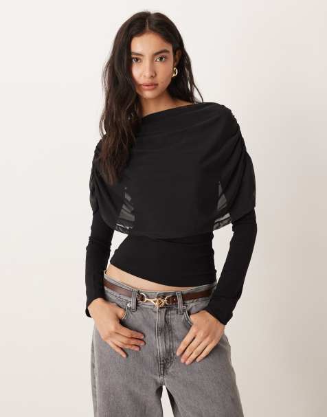 ASOS DESIGN - Cape-top met lange mouwen in zwart - view 1