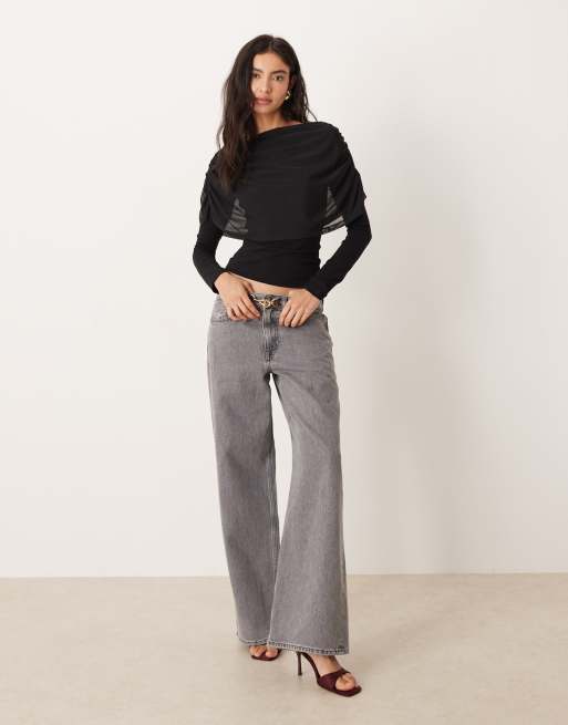 ASOS DESIGN - Cape-top met lange mouwen in zwart, 2 van 4