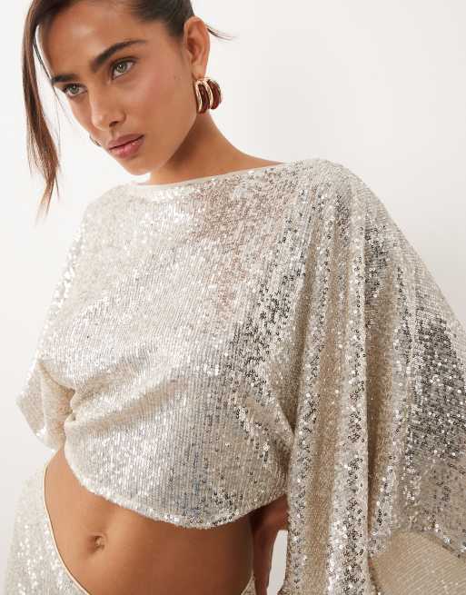 ASOS DESIGN - Cape top met lovertjes in ivoorwit, 3 van 4