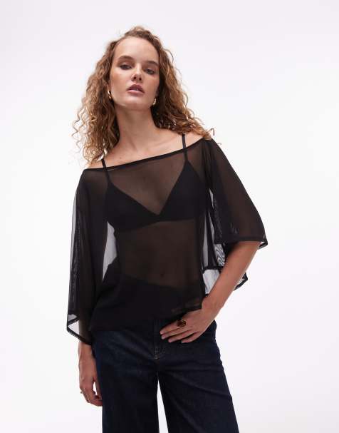 ASOS DESIGN - Cape-top van doorschijnend mesh in zwart - view 1