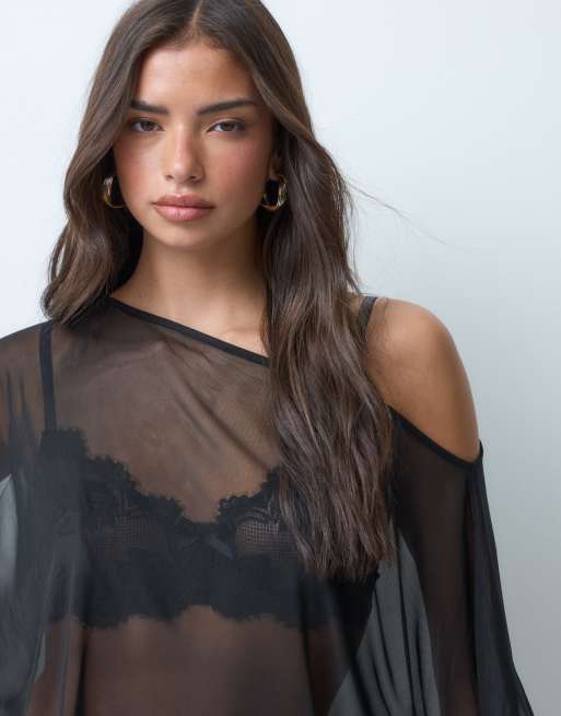 ASOS DESIGN - Cape-top van doorschijnend mesh in zwart, 4 van 5