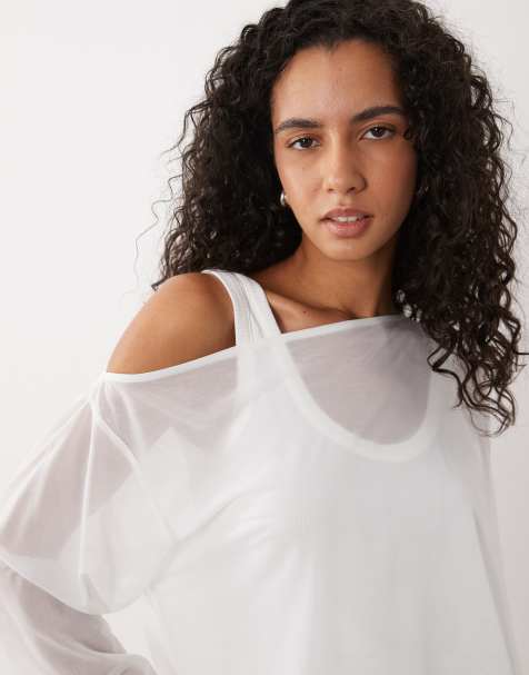 ASOS DESIGN cape top with long sleeves in white - view 1