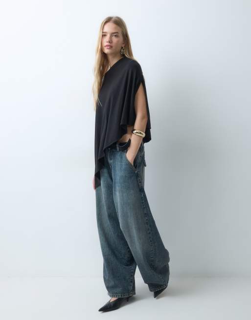 ASOS DESIGN cape-topp med axelvaddar i svart, 2 av 5