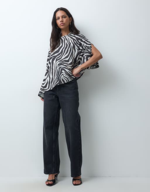 ASOS DESIGN cape with shoulder pad top in zebra print | ASOS