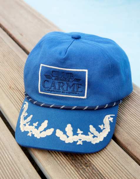 ASOS DESIGN - Cappellino color blu navy con ricamo barocco "Club Carme" e dettaglio effetto corda - view 1