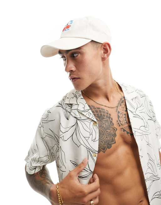 ASOS DESIGN - Cappellino con visiera in cotone color écru con ricamo di ciliegie, 4 di 4