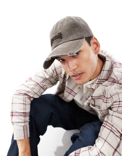 ASOS DESIGN - Cappellino con visiera morbido marrone slavato con bordi invecchiati e ricamo - view 1