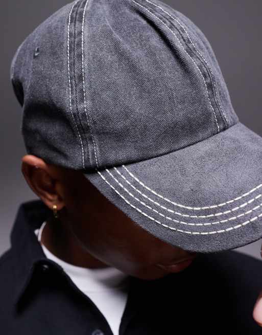 ASOS DESIGN - Cappellino grigio slavato con visiera a contrasto e cuciture a vista, 3 di 3