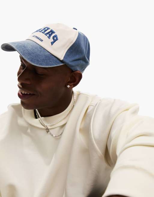 ASOS DESIGN - Cappellino morbido con visiera blu slavato con ricamo “Paris”, 3 di 4