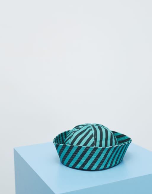 ASOS DESIGN - Cappello a barchetta risvoltato in cotone verde a righe, 2 di 8