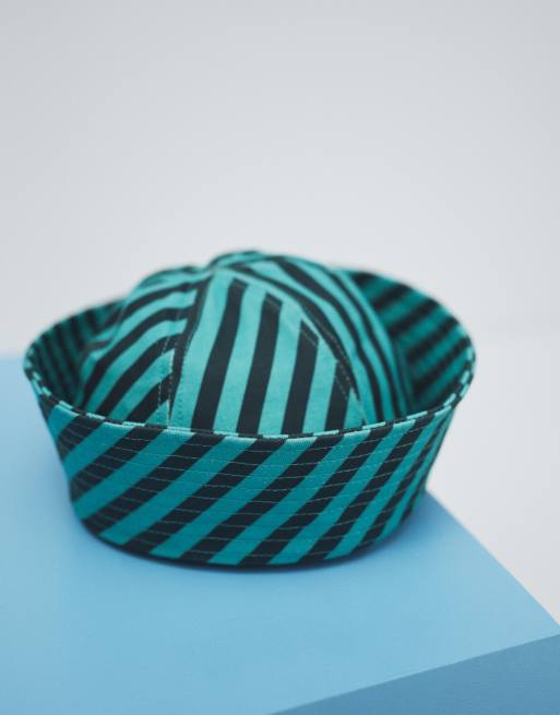 ASOS DESIGN - Cappello a barchetta risvoltato in cotone verde a righe, 3 di 8