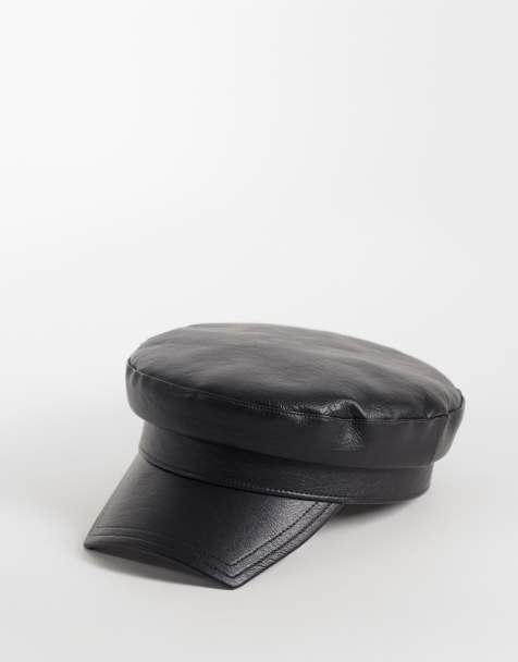 ASOS DESIGN cappello baker boy effetto pelle nero - view 1