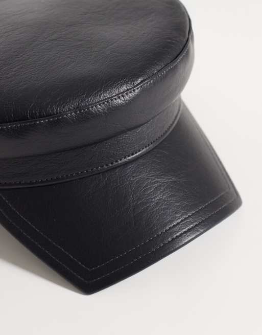 ASOS DESIGN cappello baker boy effetto pelle nero, 3 di 3