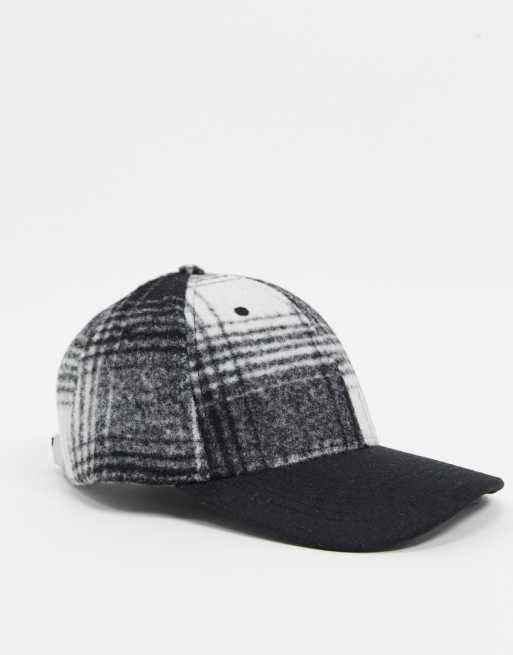 ASOS DESIGN - Cappello con visiera nero con dettaglio a quadri
