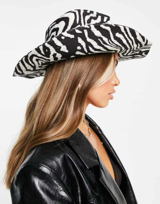 ASOS DESIGN - Cappello da cowboy in feltro regolabile con stampa zebrata, 2 di 4