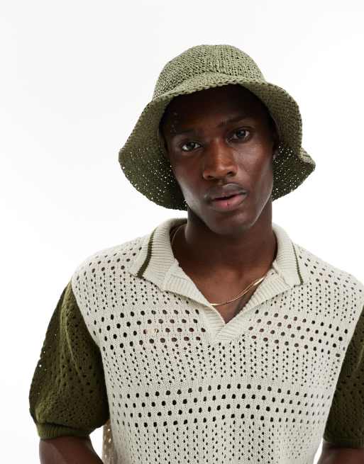 ASOS DESIGN - Cappello da pescatore in paglia color oliva