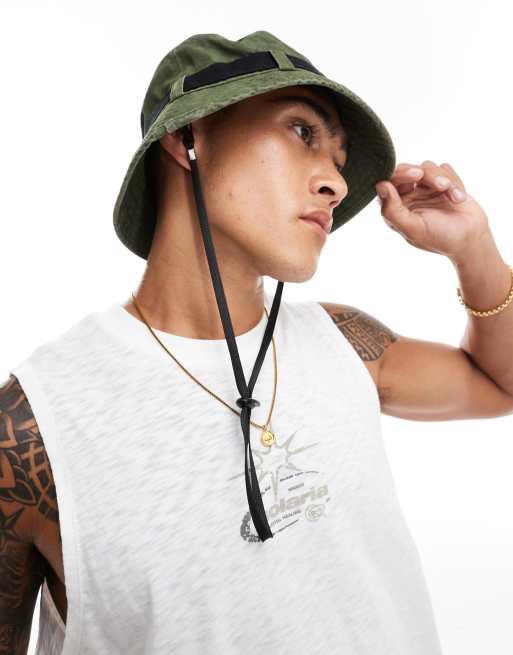 ASOS DESIGN - Cappello da pescatore kaki slavato con fascia a contrasto, 3 di 4