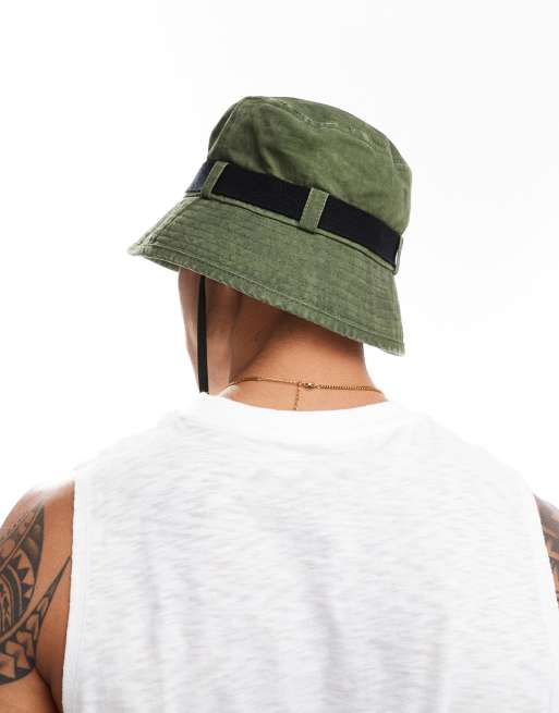 ASOS DESIGN - Cappello da pescatore kaki slavato con fascia a contrasto, 4 di 4