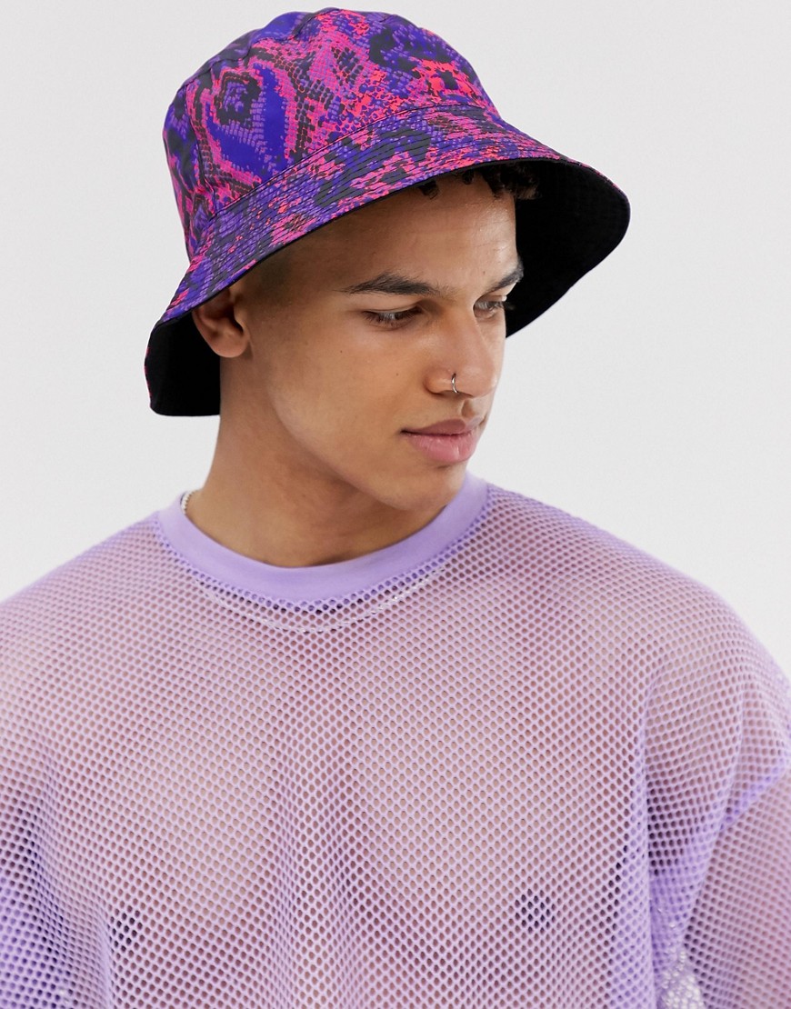 ASOS DESIGN - Cappello da pescatore pitonato rosa e viola-Multicolore