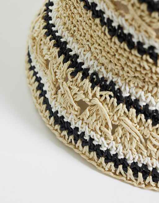 ASOS DESIGN - Cappello da pescatore ripiegabile in paglia a righe traforate, 3 di 3