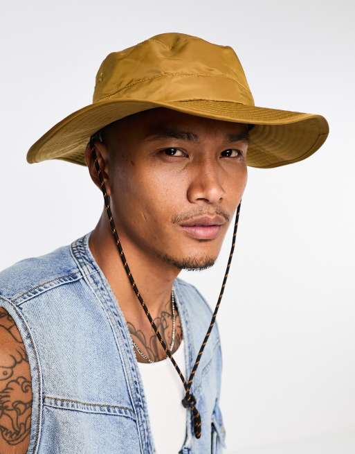 ASOS DESIGN - Cappello da pescatore stile safari color tabacco secco con cordino a contrasto