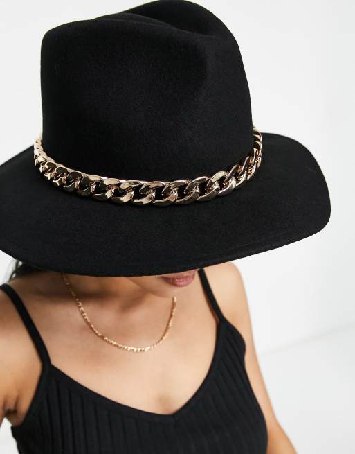 ASOS DESIGN - Cappello fedora nero in feltro con fascia a catenina e regolatore, 3 di 4