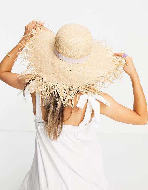 ASOS DESIGN - Cappello floscio in paglia con bordo grezzo e regolatore di misura colore naturale