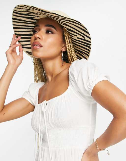 ASOS DESIGN - Cappello morbido di paglia con regolatore della taglia e stampa animalier sotto la falda