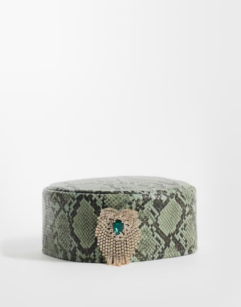 ASOS DESIGN cappello pillbox con stampa pitonata e dettaglio spilla - view 1
