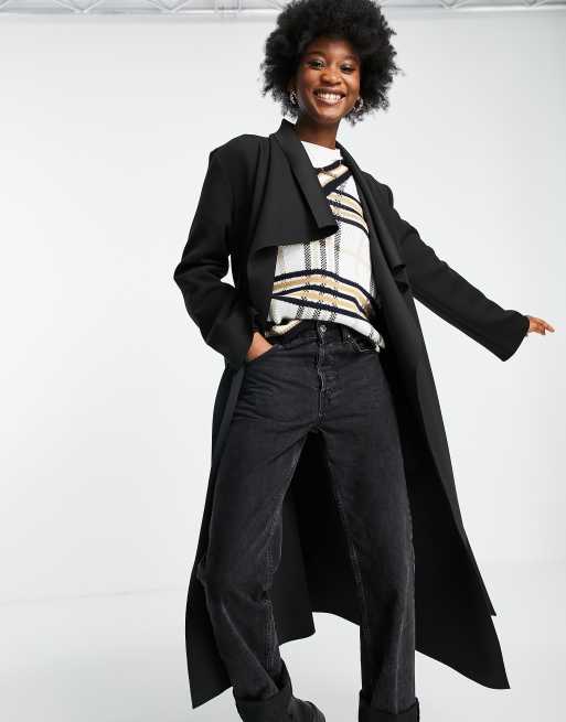ASOS DESIGN - Cappotto a cascata in tessuto scuba, colore nero