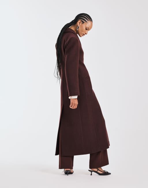 ASOS DESIGN - Cappotto bordeaux aderente in misto lana spazzolato premium, 4 di 4