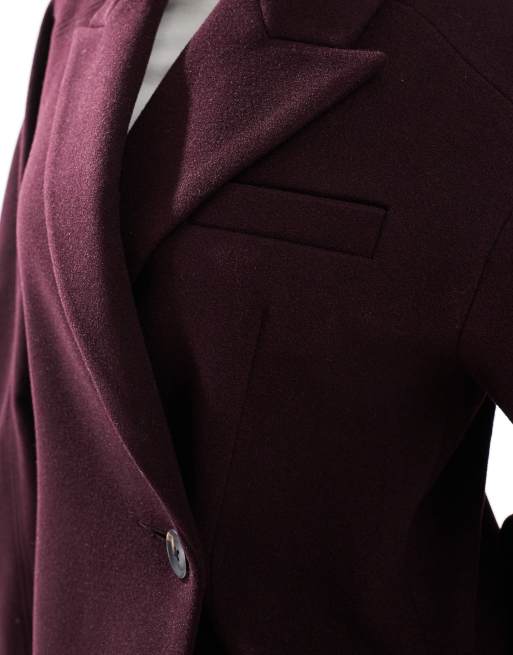 ASOS DESIGN - Cappotto bordeaux con maniche oversize stretto in vita, 2 di 4