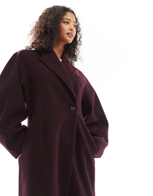 ASOS DESIGN Cappotto bordeaux con maniche oversize stretto in