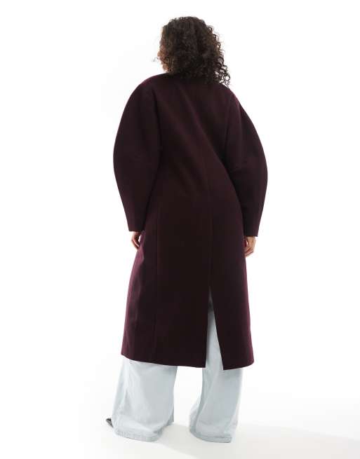 ASOS DESIGN - Cappotto bordeaux con maniche oversize stretto in vita, 4 di 4