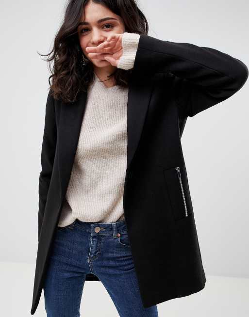 ASOS DESIGN - Cappotto boyfriend con tasche con zip