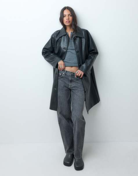 ASOS DESIGN cappotto car con colletto, effetto pelle, chiusura frontale con bottoni, nero - view 1