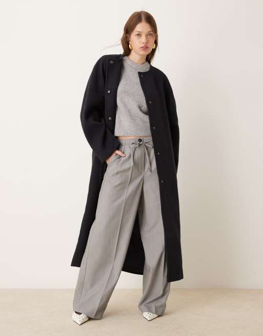 ASOS DESIGN - Cappotto casual oversize senza colletto color blu navy
