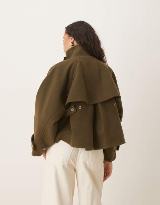 ASOS DESIGN - Cappotto corto a mantella elegante color oliva, 3 di 4