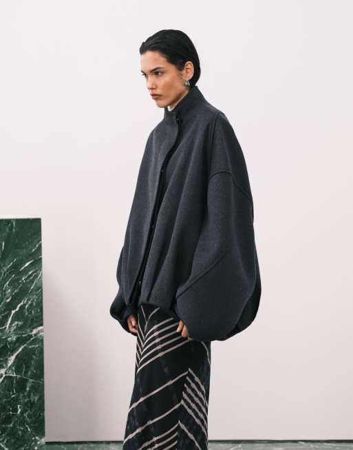 ASOS DESIGN - Cappotto corto elegante premium color antracite con fondo a palloncino