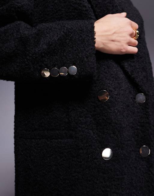 ASOS DESIGN - Cappotto dad fit bouclé confortevole nero con bottoni oro, 4 di 4