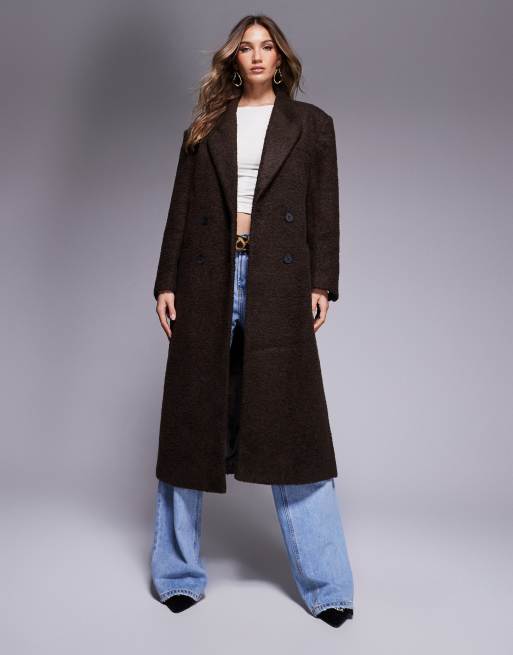 ASOS DESIGN - Cappotto dad fit morbido bouclé color cioccolato
