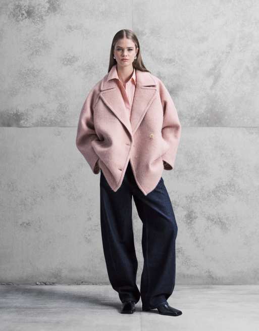 ASOS DESIGN - Cappotto doppiopetto in misto lana premium color rosa polvere