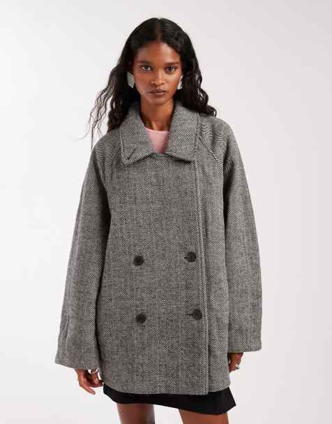 ASOS DESIGN - Cappotto doppiopetto oversize di media lunghezza con motivo a spina di pesce - view 1