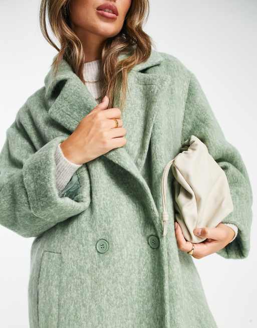 ASOS DESIGN - Cappotto elegante in misto lana spazzolata verde tenue, 2 di 4